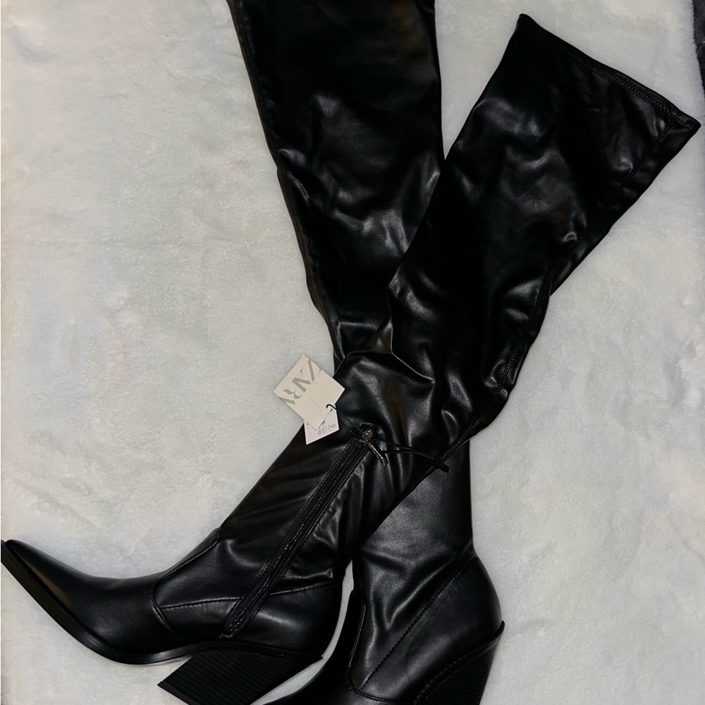 ZARA Tall Cowboy Pointy Toe Boots Sz 40